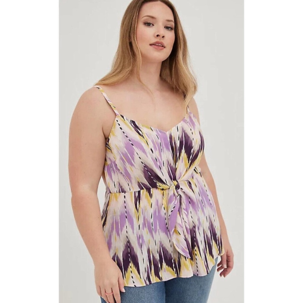 TORRID Peplum Tank Top Georgette Tie Front Cami Abstract Size 00 - Picture 12 of 13